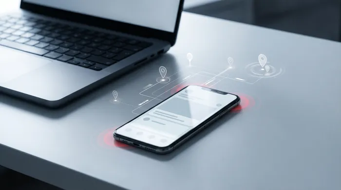 Рука чоловіка в костюмі взаємодіє зі смартфоном, що лежить на столі, на екрані якого зображена цифрова іконка замка, що символізує кібербезпеку.