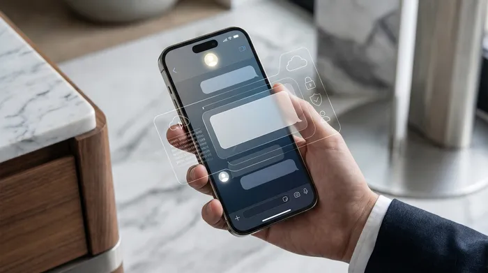 Смартфон на столі поруч із ноутбуком, на екрані якого відображаються цифрові іконки геолокації в доповненій реальності.