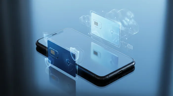 Рука тримає смартфон, на екрані якого сучасний голографічний інтерфейс обміну повідомленнями з бульбашками чату та іконками безпеки.